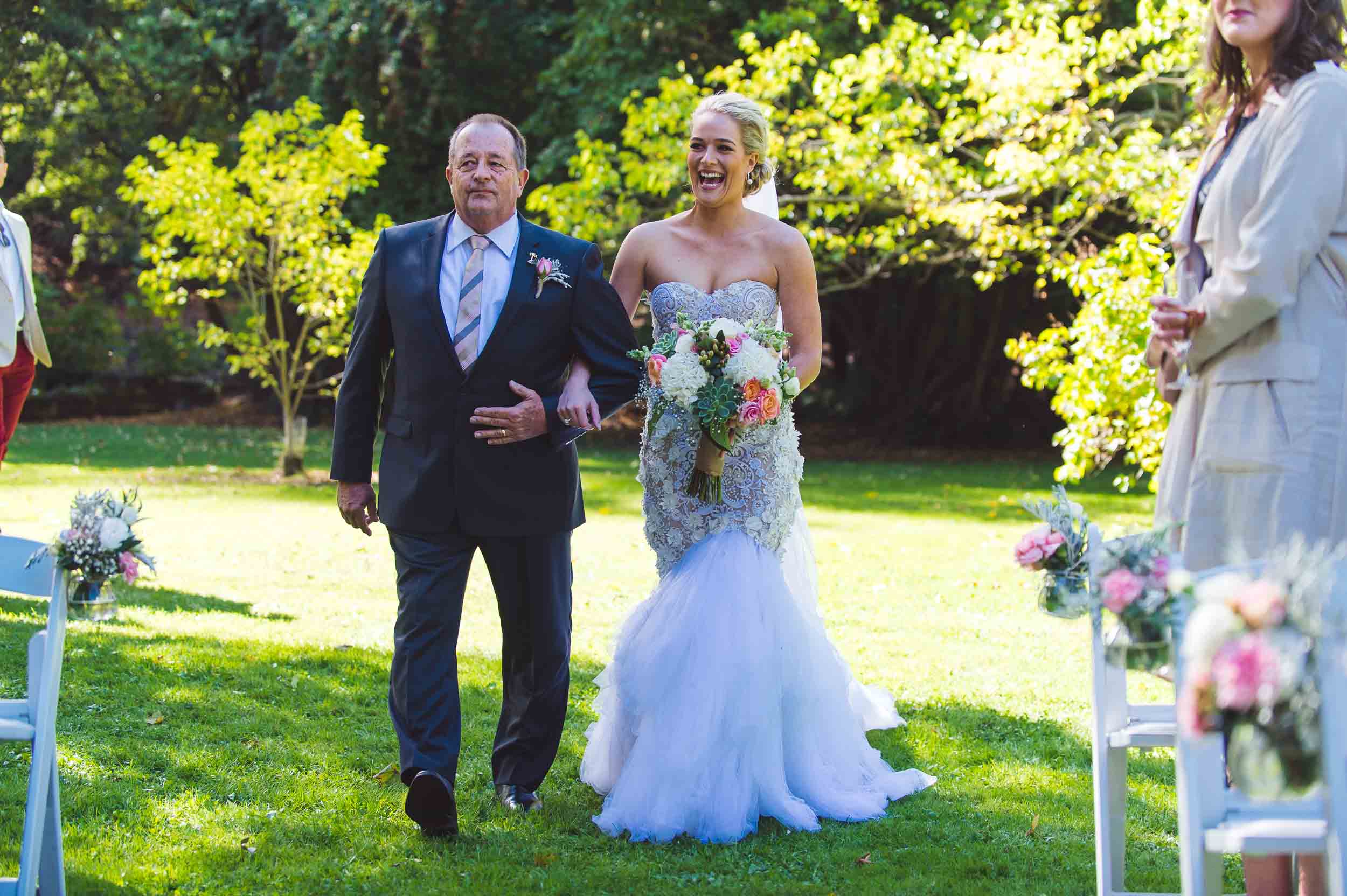 Thurlby Domain ruins wedding ceremony bride walking down the aisle