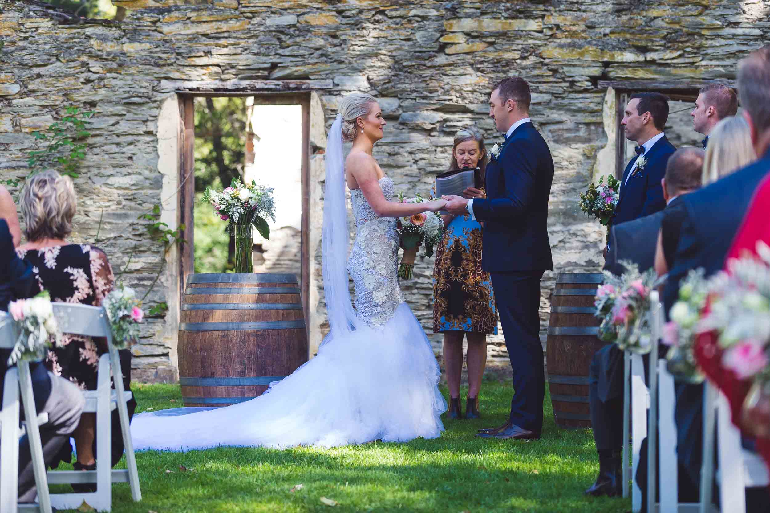 Thurlby Domain ruins wedding ceremony bride groom