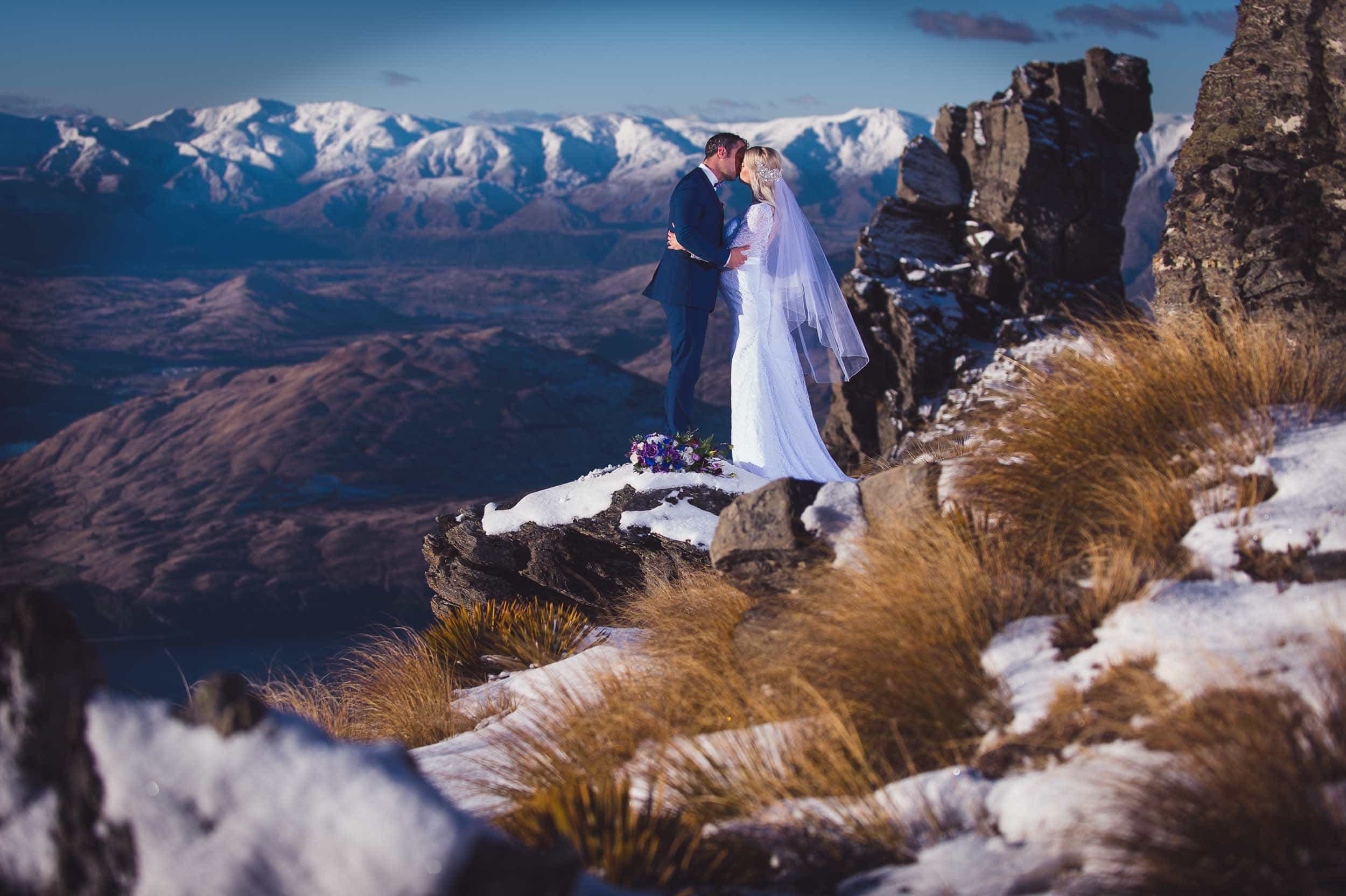 Queenstown Heli Wedding Photos Queenstown heli wedding destination elopement Cecil Peak snowy helicopter bride groom