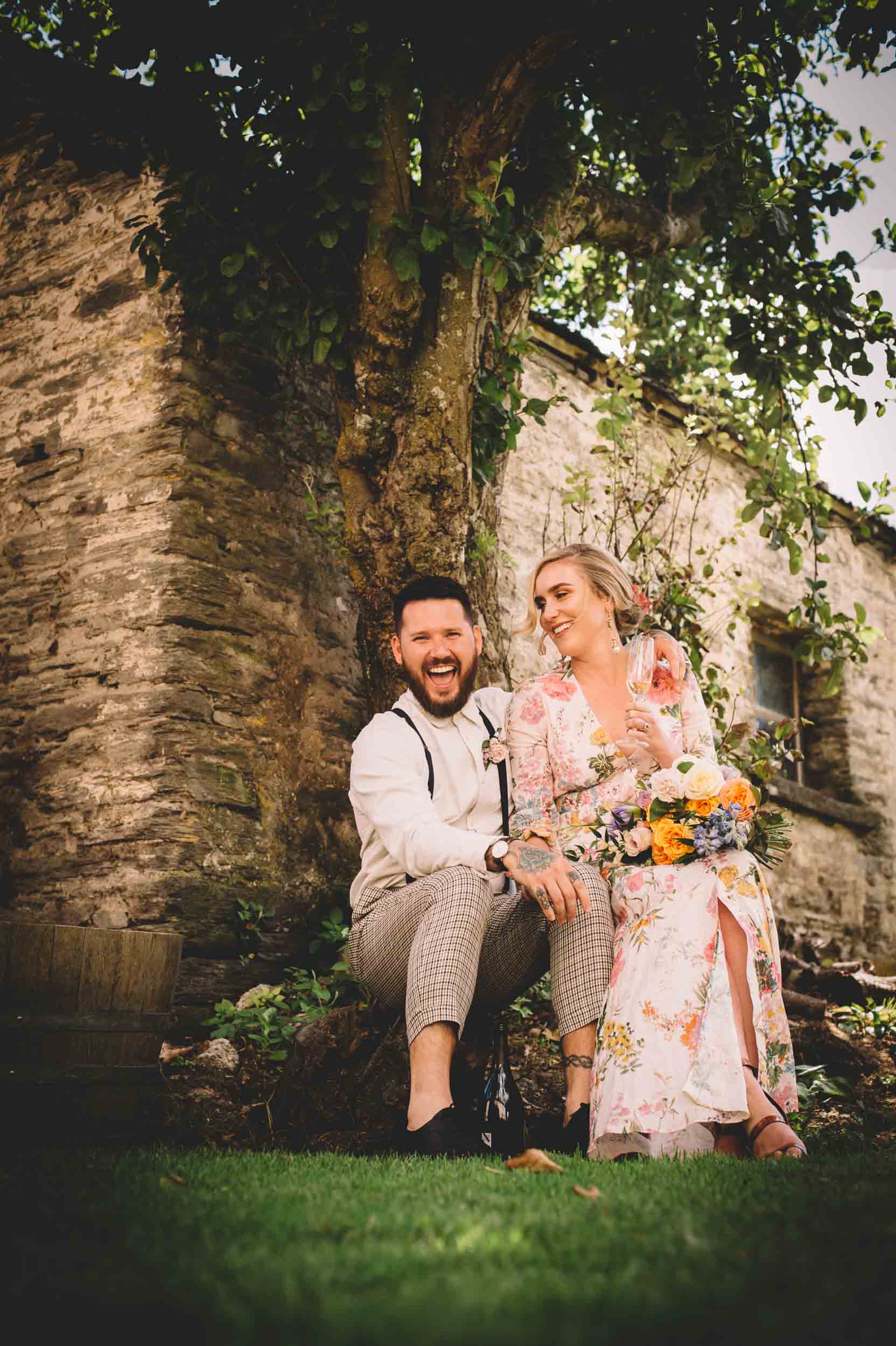 Nick & Nina's Thurlby Domain Elopement old stone building bride & groom photos