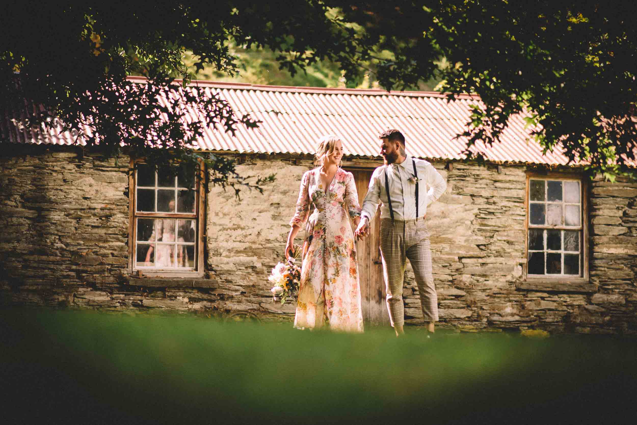 Nick & Nina's Thurlby Domain Elopement bride & groom photos tree old stone cottage