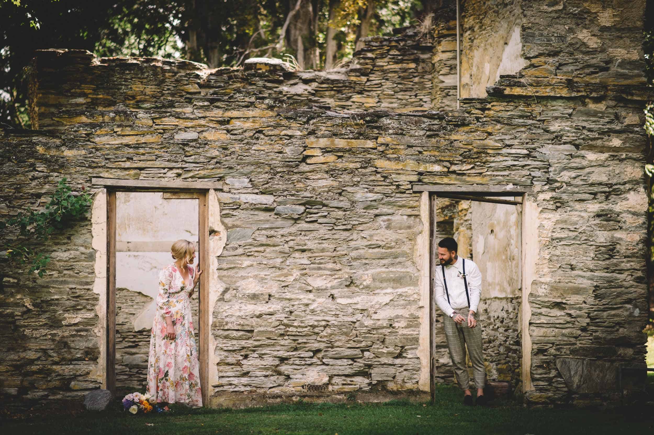 Nick & Nina's Thurlby Domain Elopement bride & groom photos old stone ruins
