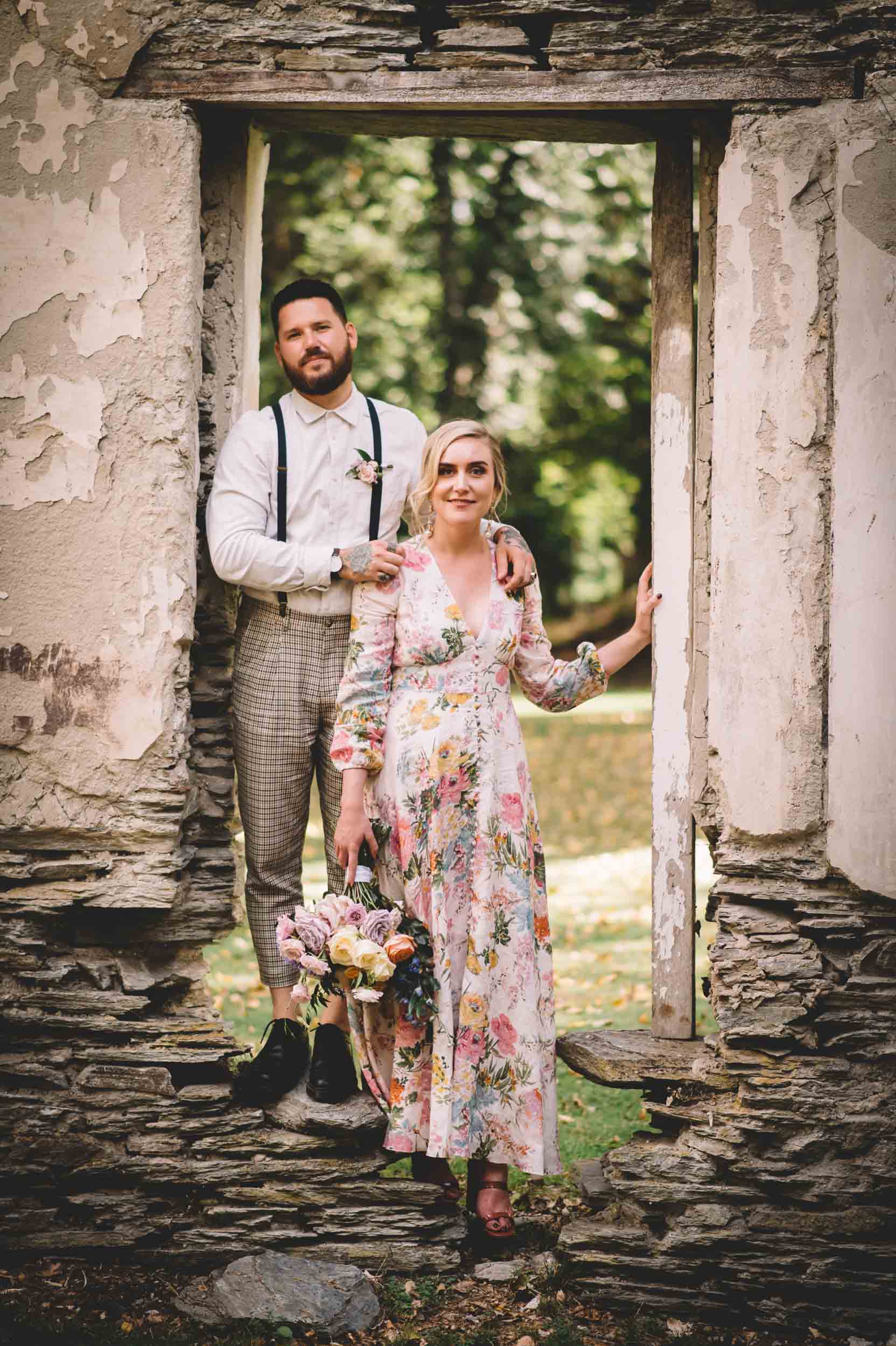 Nick & Nina's Thurlby Domain Elopement bride & groom photos old stone ruins