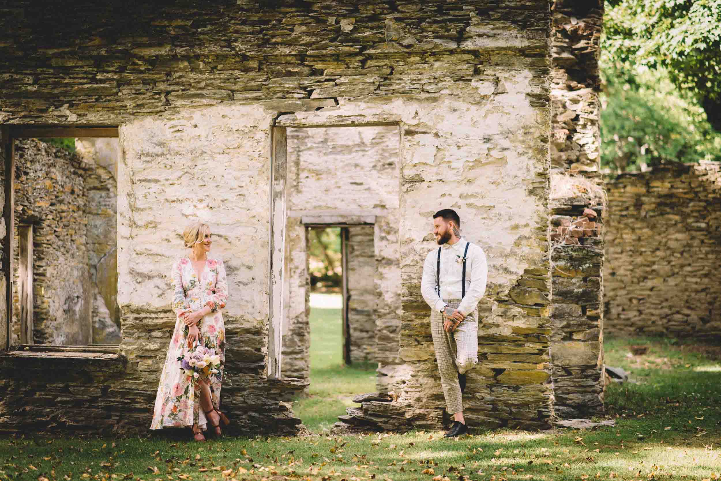 Nick & Nina's Thurlby Domain Elopement bride & groom photos old stone ruins