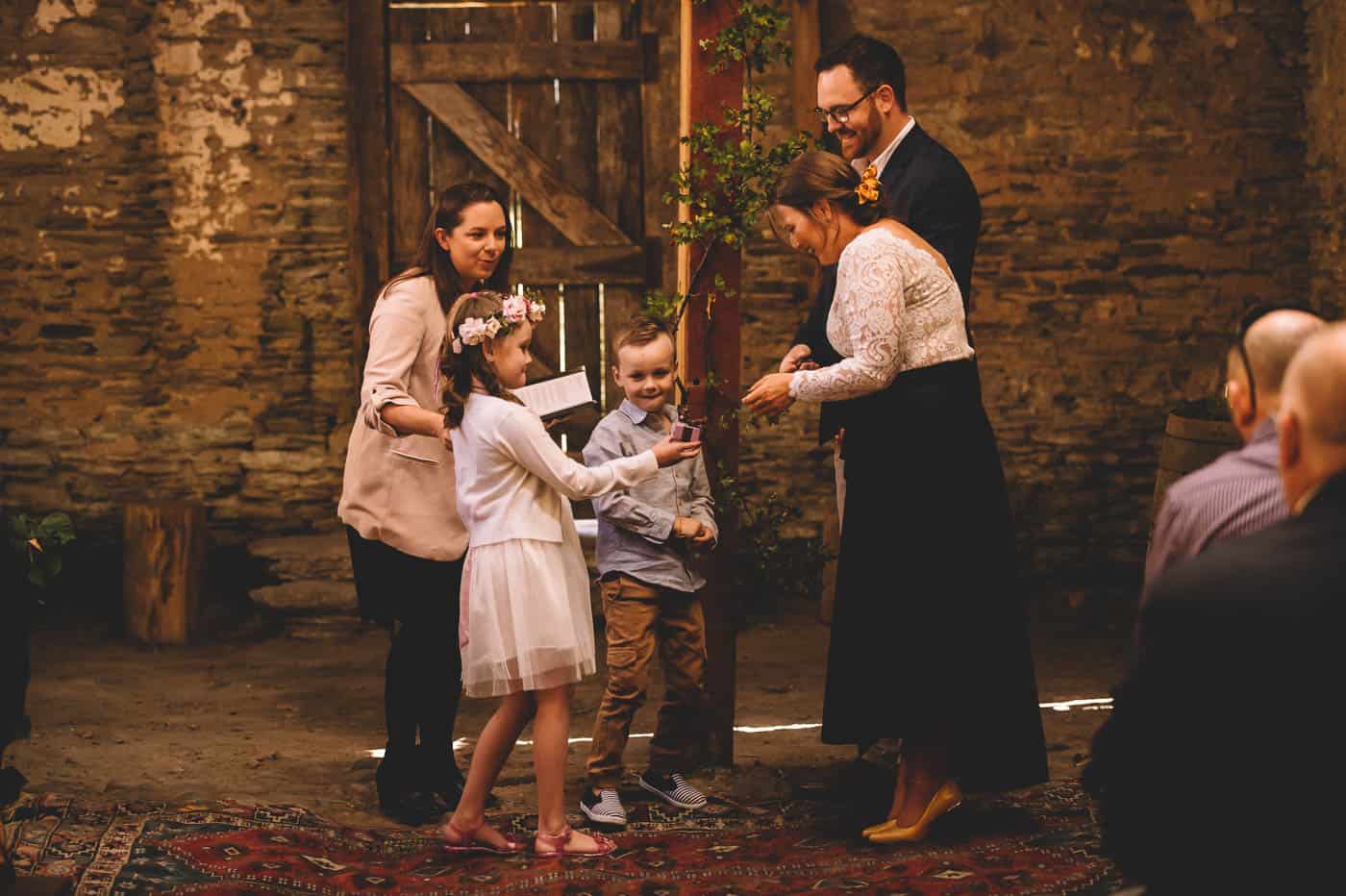 Sam & Kirk's Thurlby Domain Elopement - ceremony with Jodie Stuart Celebrant page boy flower girl rings