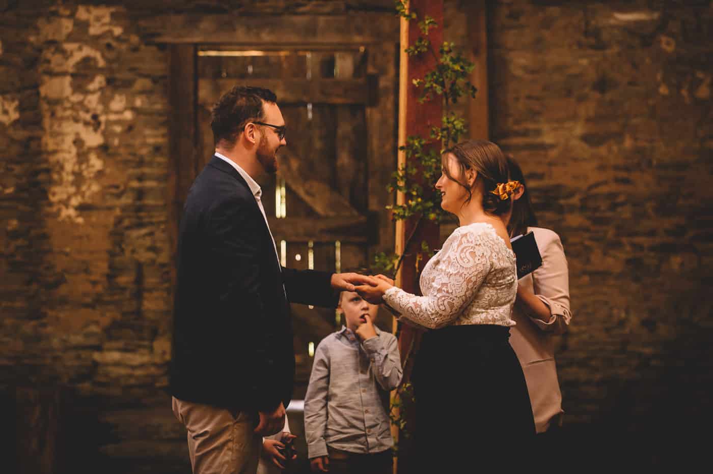 Sam & Kirk's Thurlby Domain Elopement - ceremony with Jodie Stuart Celebrant exchanging rings