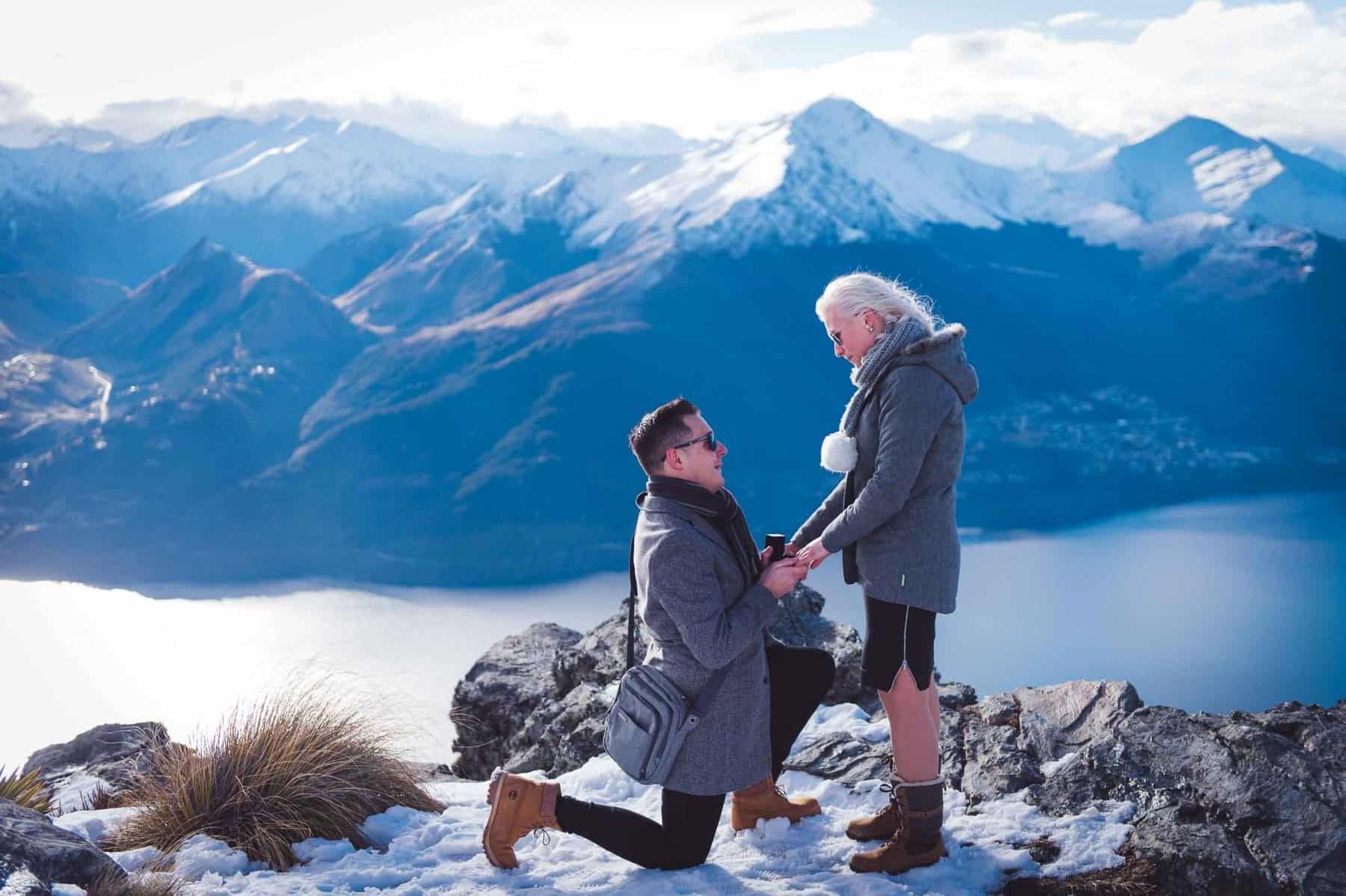 Snowy Cecil Peak Surprise Proposal